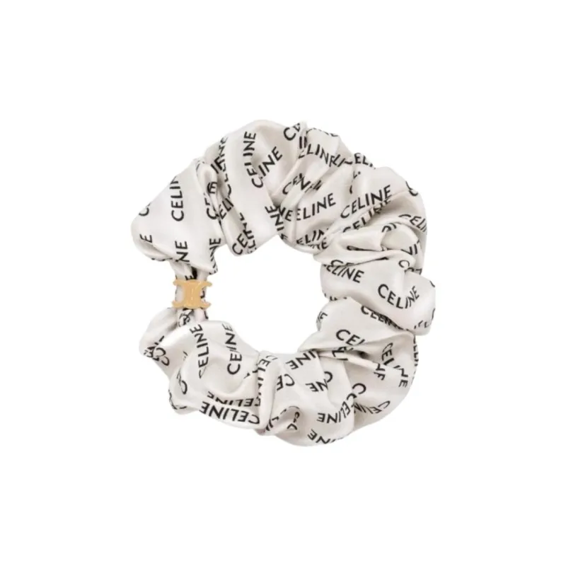 CELINE Silk Fabric Hair Tie Unisex White-0