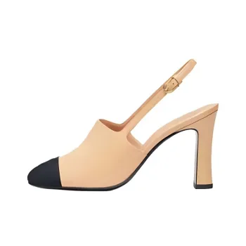 CHANEL 25P Spring Summer Chunky Heel High Heels 9cm Women's Beige