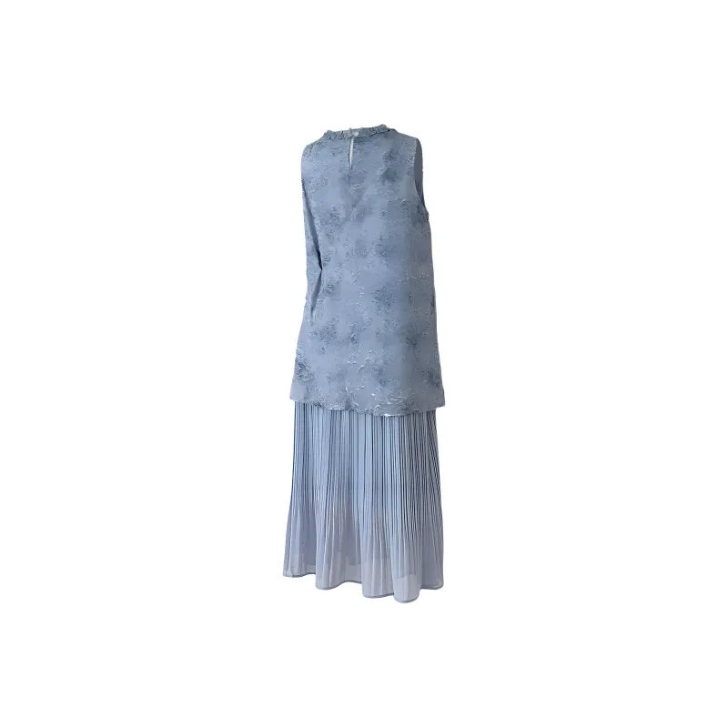 IQC Sleeveless Dresses Women's Blue Mock Two Piece-1