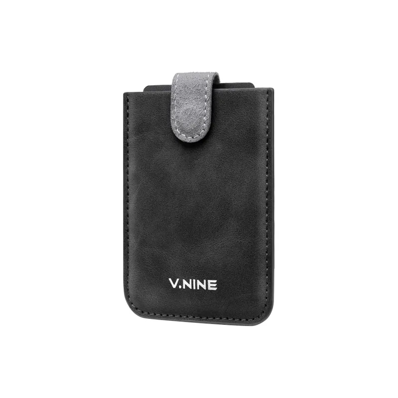 V.NINE Synthetic Leather Card Holder Men's Obsidian Black/Gray Blue/Light Brown-1
