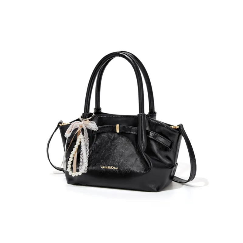 CinvaiKrose Synthetic Leather Basket Bag, Shoulder Bag, Crossbody Bag, Handbag Trumpets Women's Ecru/Black-8