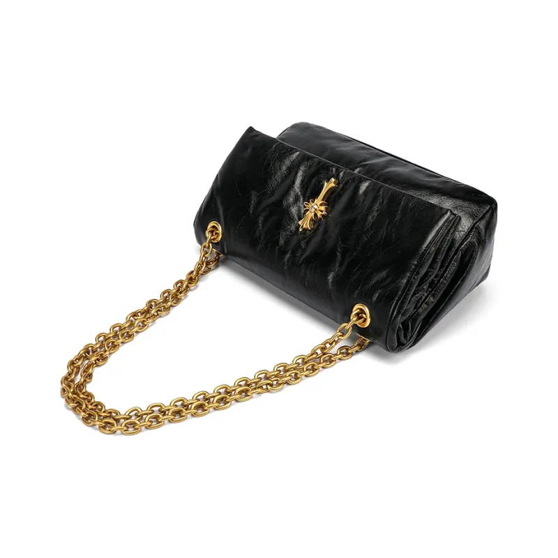 Ed Hardy Classic Series Cow Leather Shoulder Bag, Crossbody Bag Regular Women's Crack Black/Graphite Gray-3