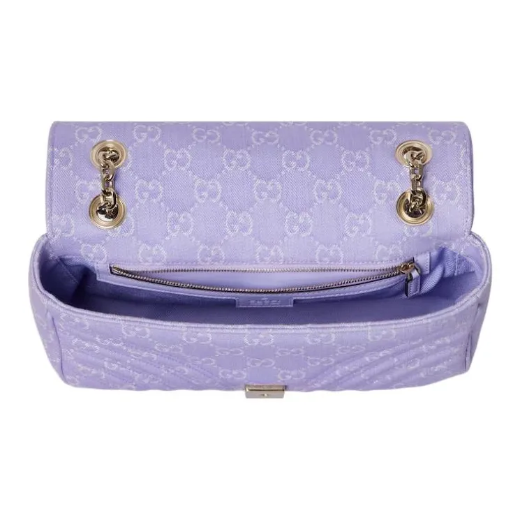 GUCCI GG Marmont Denim Crossbody Bag, Shoulder Bag Medium Size Women's Light Purple & White-4