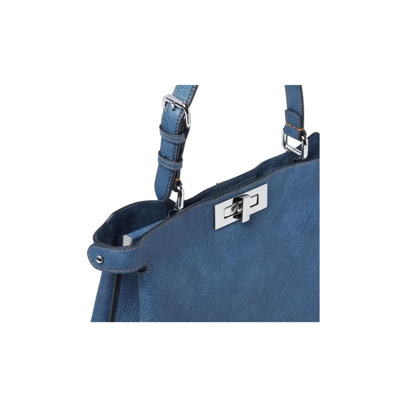 FENDI Peekaboo Leather Handbag Medium Size Women's Blue-5