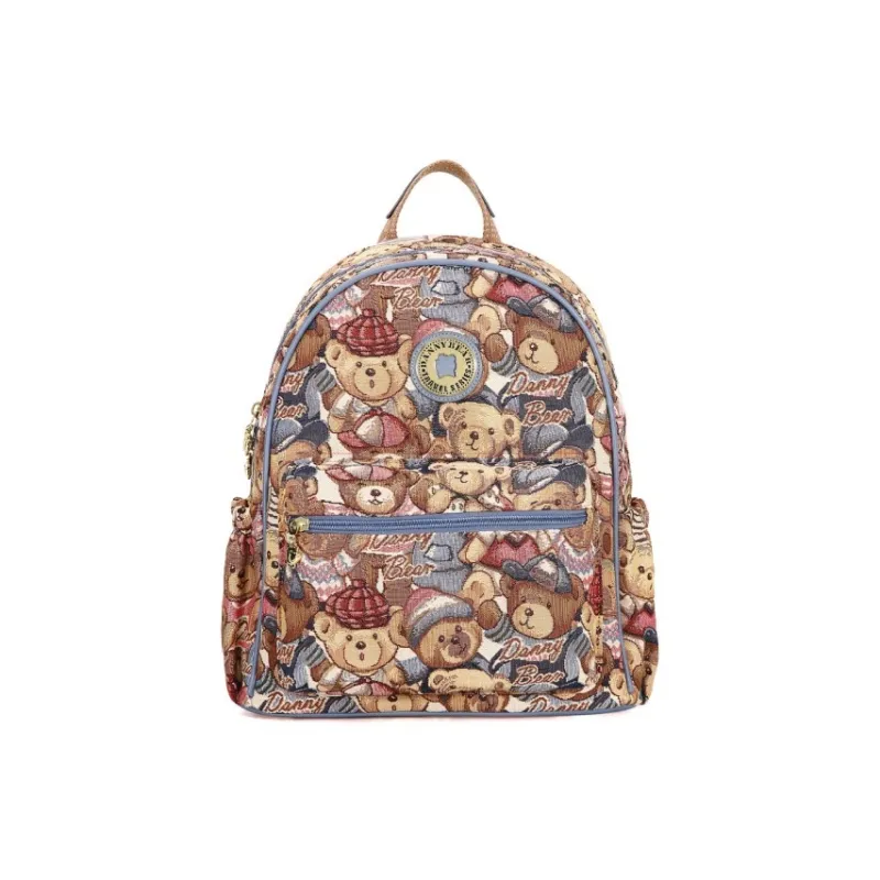 DANNYBEARJEANS Fabric Backpack Unisex Beige Blue Bear Blue-0