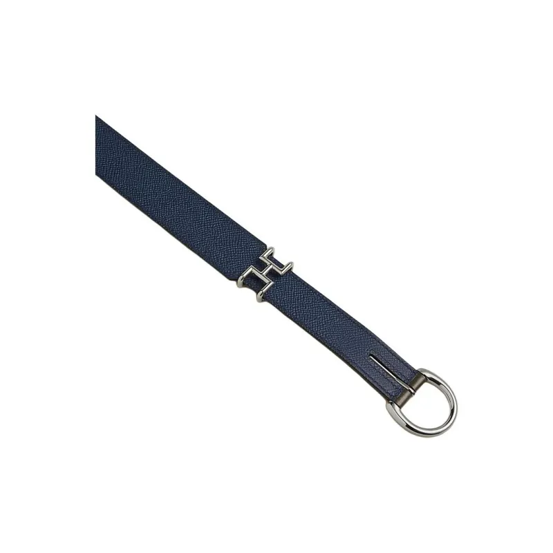 HERMES Calfskin Leather Belts Men's Green/Blue Width 3.4cm-3