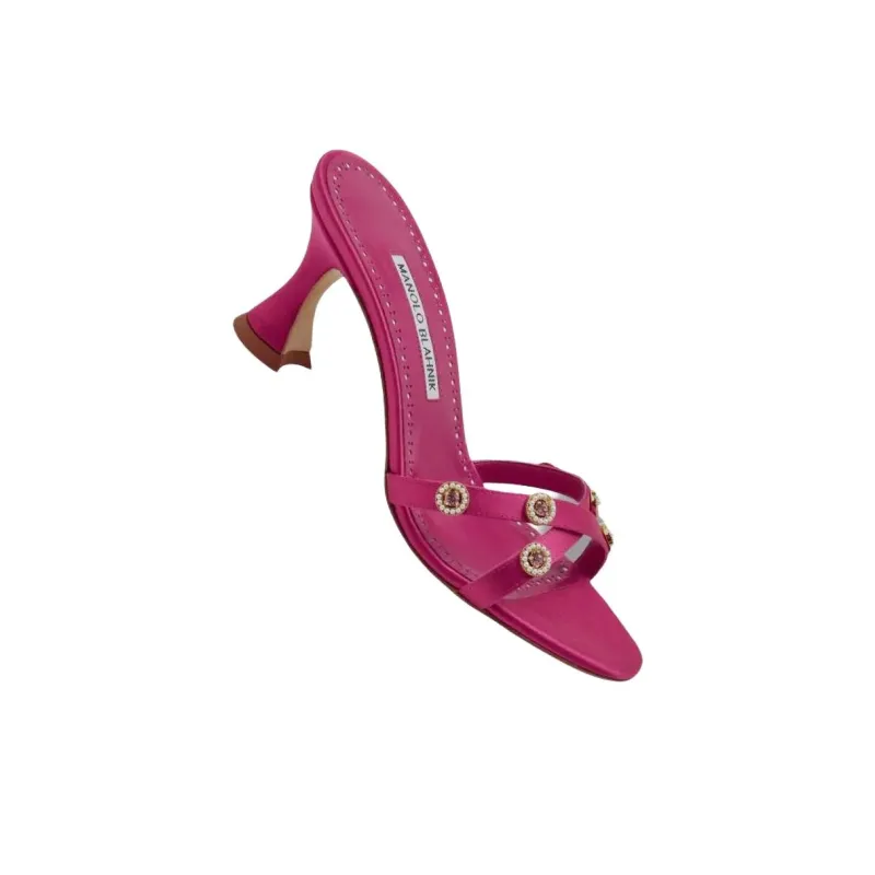 MANOLO BLAHNIK Slide Slippers 7cm Women's Pink-3
