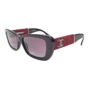 CHANEL Acetate Metal Rectangular Sunglasses Unisex Black
