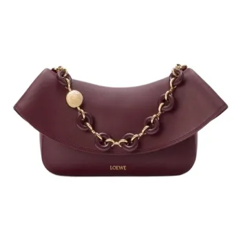 LOEWE Calfskin Crossbody One Shoulder Handbag Medium Size Women's Dark Burgundy