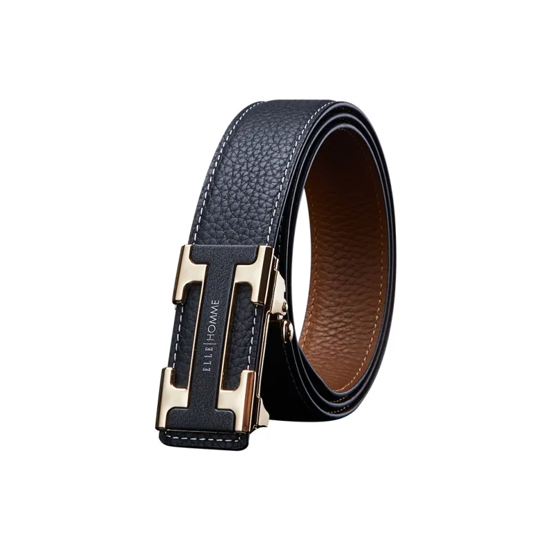 ELLE HOMME Cow Leather Students Belt Men's Silver Gold Width 3.5cm-8