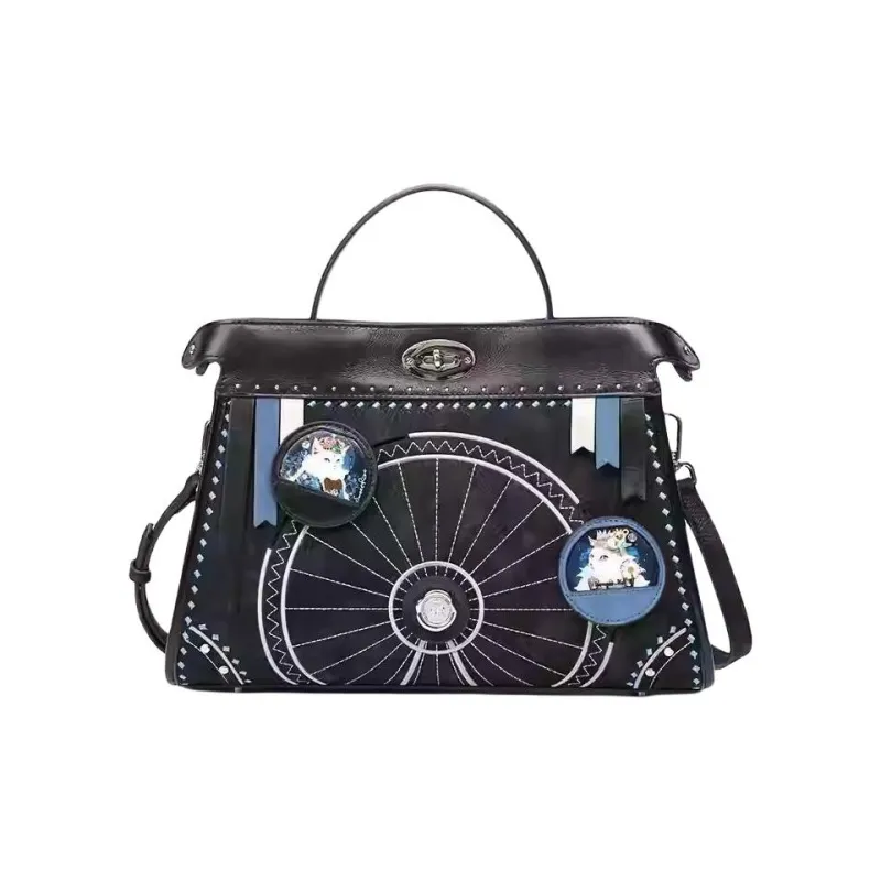 Anthracene Cow Leather One Shoulder Crossbody Handbag Women's Multicolor-1