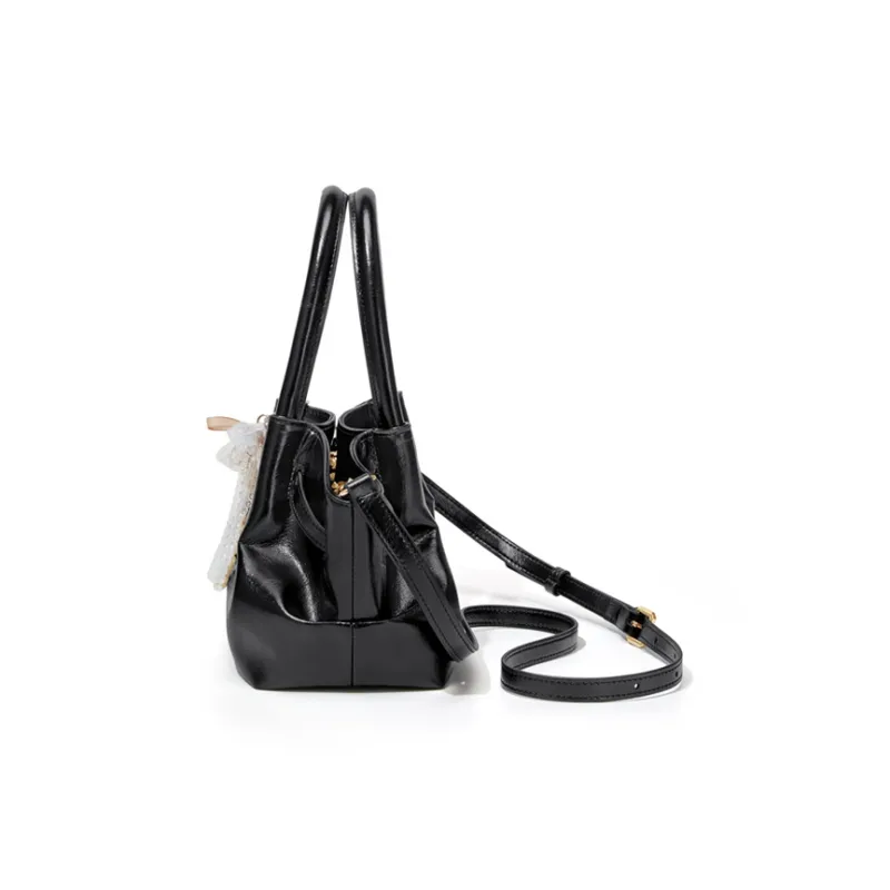CinvaiKrose Synthetic Leather Basket Bag, Shoulder Bag, Crossbody Bag, Handbag Trumpets Women's Ecru/Black-10