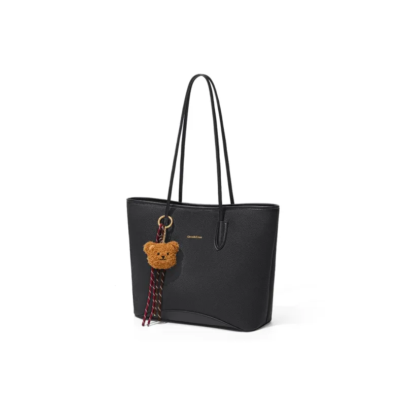 CinvaiKrose Synthetic Leather University Student Tote Bag, Shopping Bag, Shoulder Bag Tubas Women's Ecru/Black-6