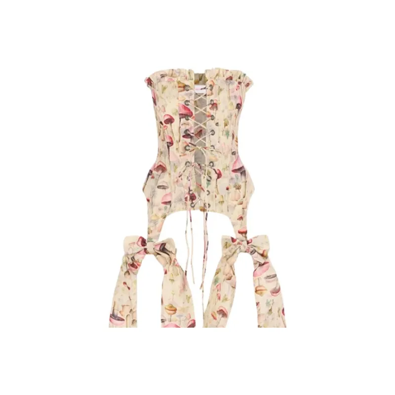 Selkie Collection SS24 Strapless Top Women's Apricot Base Mysterious Mushroom Print-1
