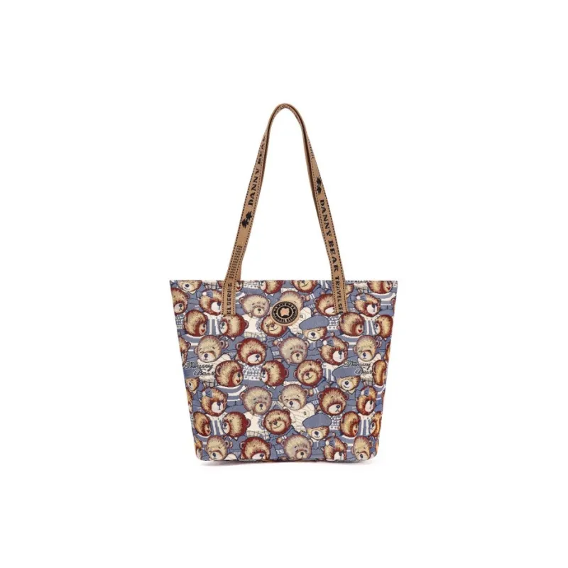 DANNYBEARJEANS Fabric Tote Bag, Shopping Bag, Shoulder Bag Women's Vintage Bear Blue-0