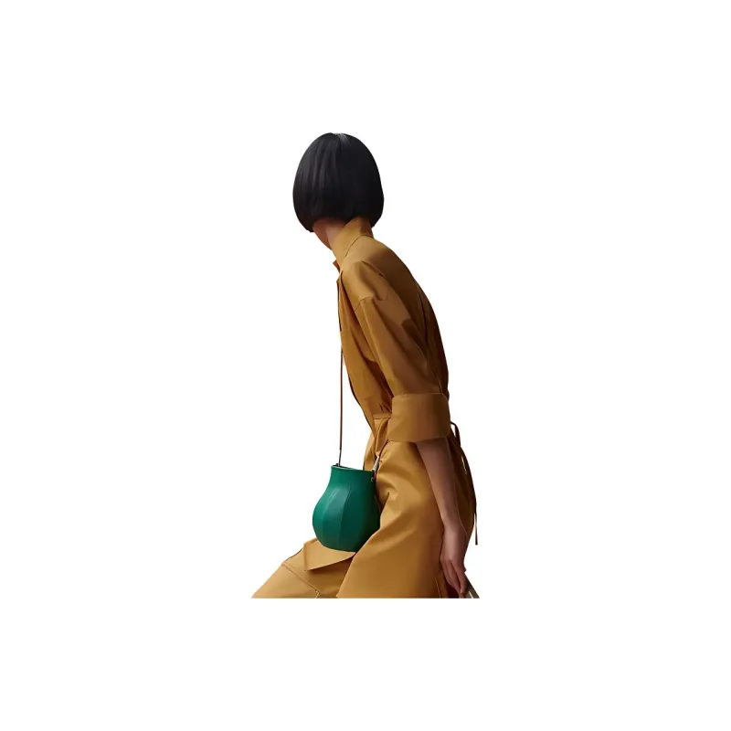 HERMES Little Bull Leather Shoulder Bag, Crossbody Bag Women's Green-3