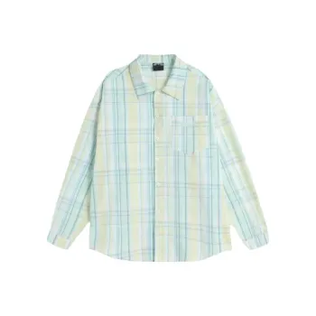 Mu Qingqing Shirts Women's Blue Green Plaid Shirt