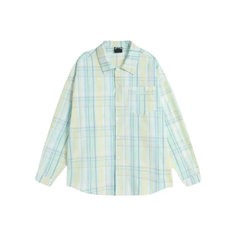 Mu Qingqing Shirts Women's Blue Green Plaid Shirt-0