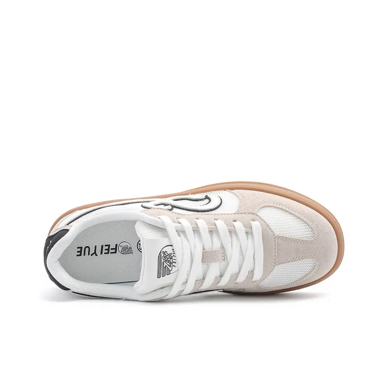 Feiyue Wear resistant And Lightweight Low Top Skateboard Shoes Women's Beige Gray-3