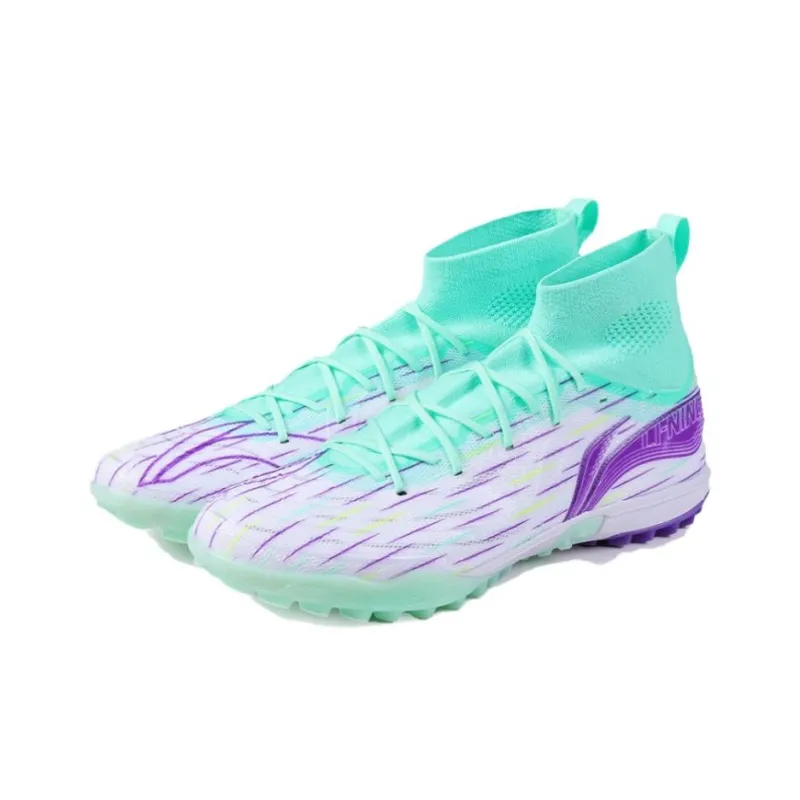LINING Soccer Shoes Men High Top Standard White/Fluorescent Light Cyan Green/Ultraviolet-2