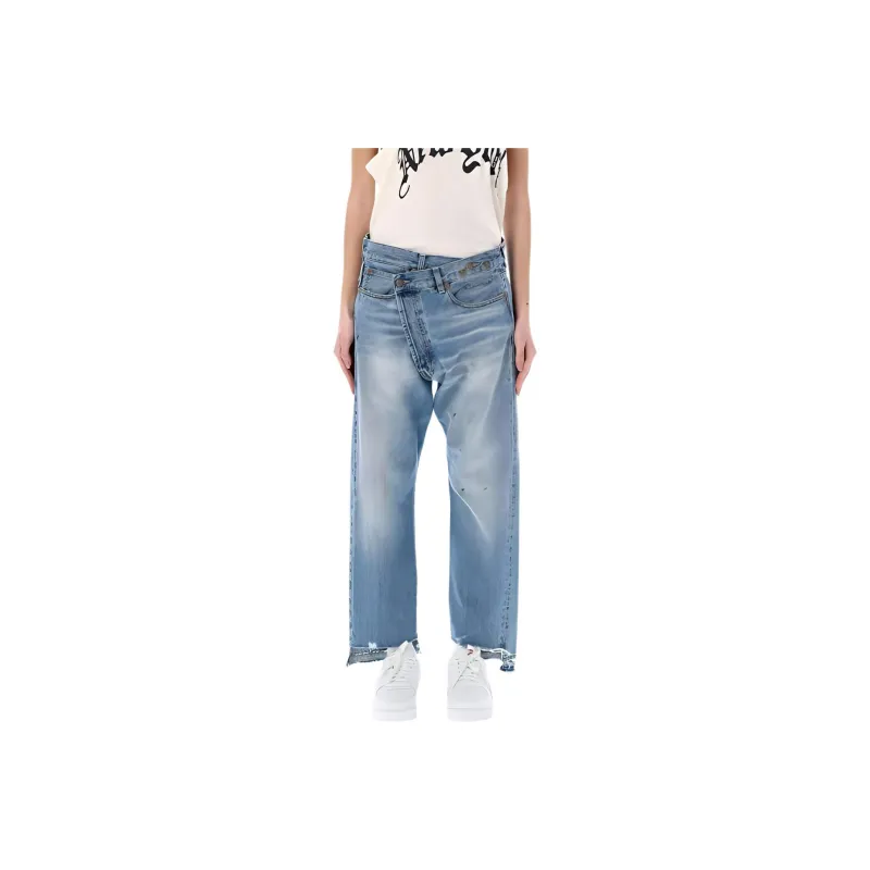 R13 Off Centre Distressed Cropped Jeans-0