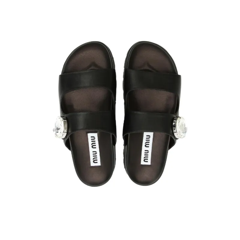 MIU MIU Slip Resistant Slide Slippers Women's Black-4