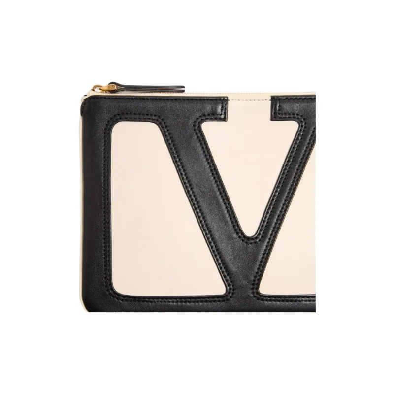 Valentino Leather Clutch Unisex Beige & Black-5