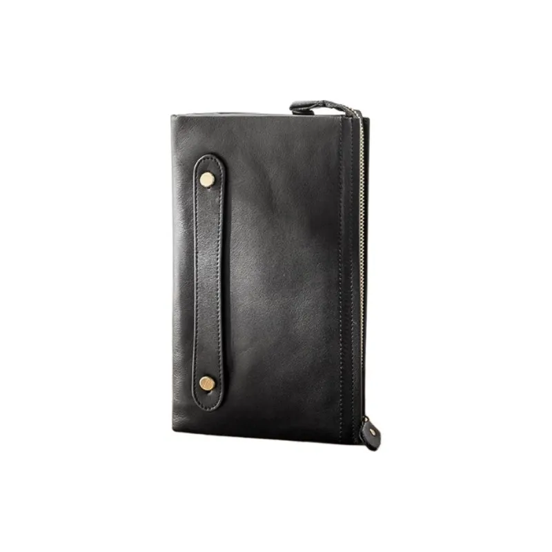VIHUS Top Grain Cow Leather Clutch Men's Black-2