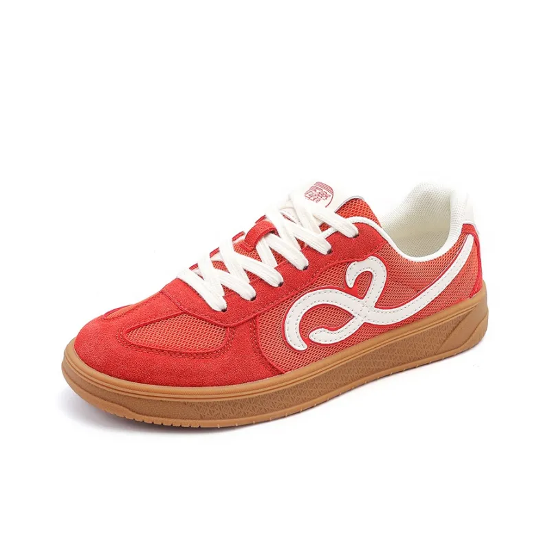 Feiyue Abrasion Resistant Lightweight Slip Resistant Low Top Skateboard Shoes Women's Red Beige-1