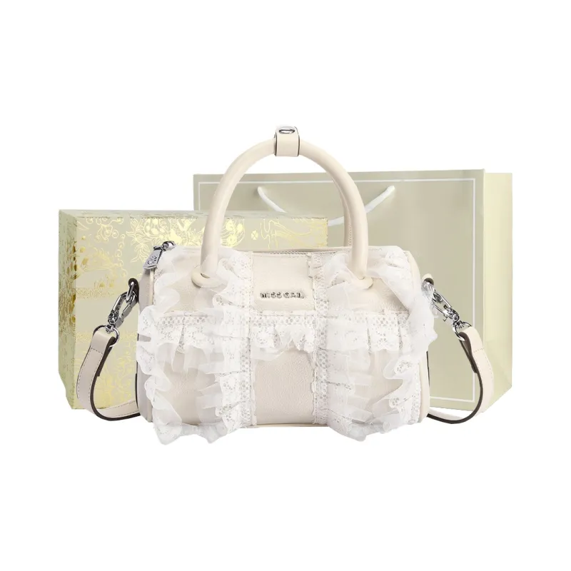 MISS GAIL Synthetic Leather Boston Bag, Shoulder Bag, Crossbody Bag, Handbag Women's Lace White-7