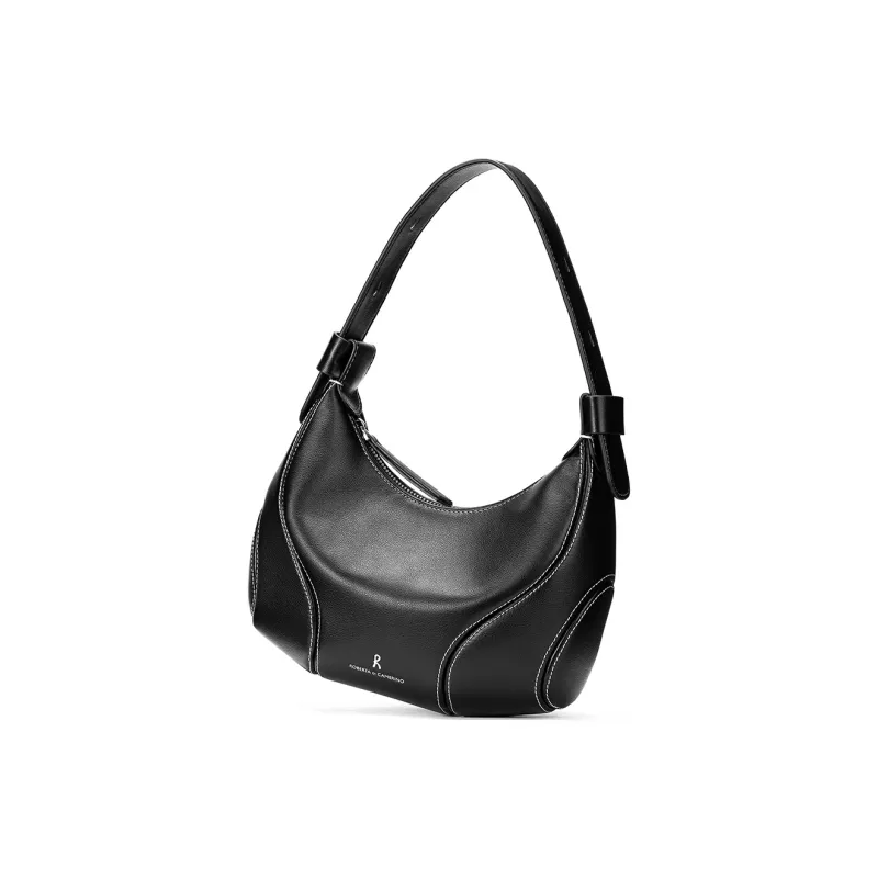ROBERTA DI CAMERINO Synthetic Leather Underarm Baseball Shoulder Bag Women's Barbie Pink/Classic Black-6