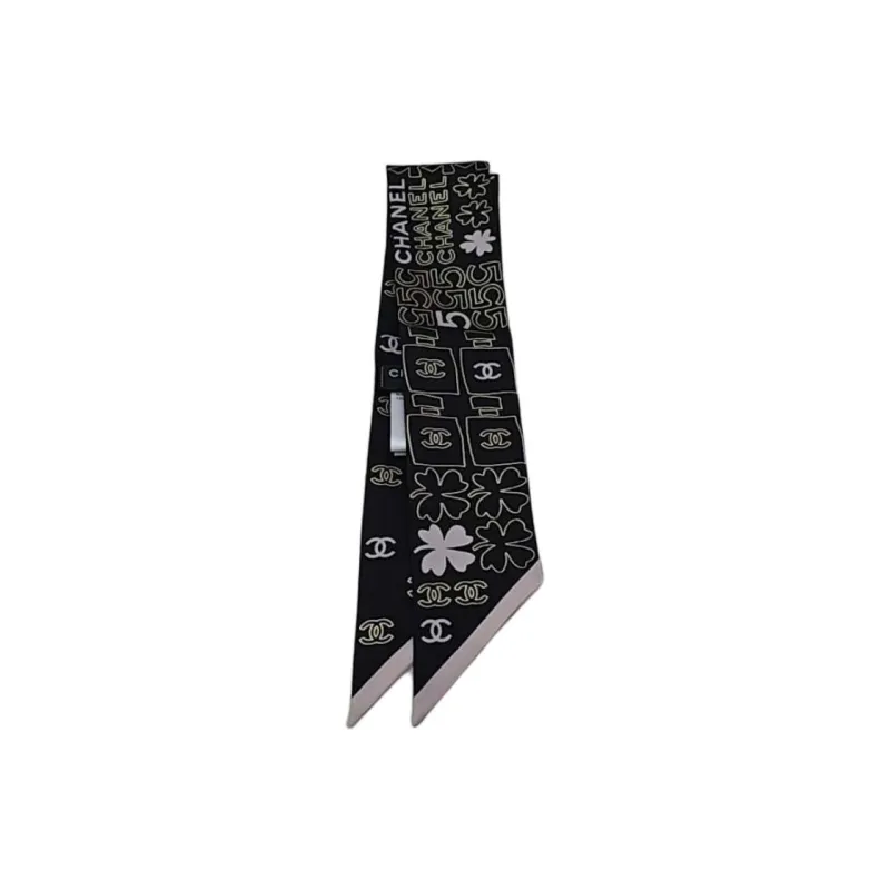 CHANEL Silk Scarves Women's Black-1
