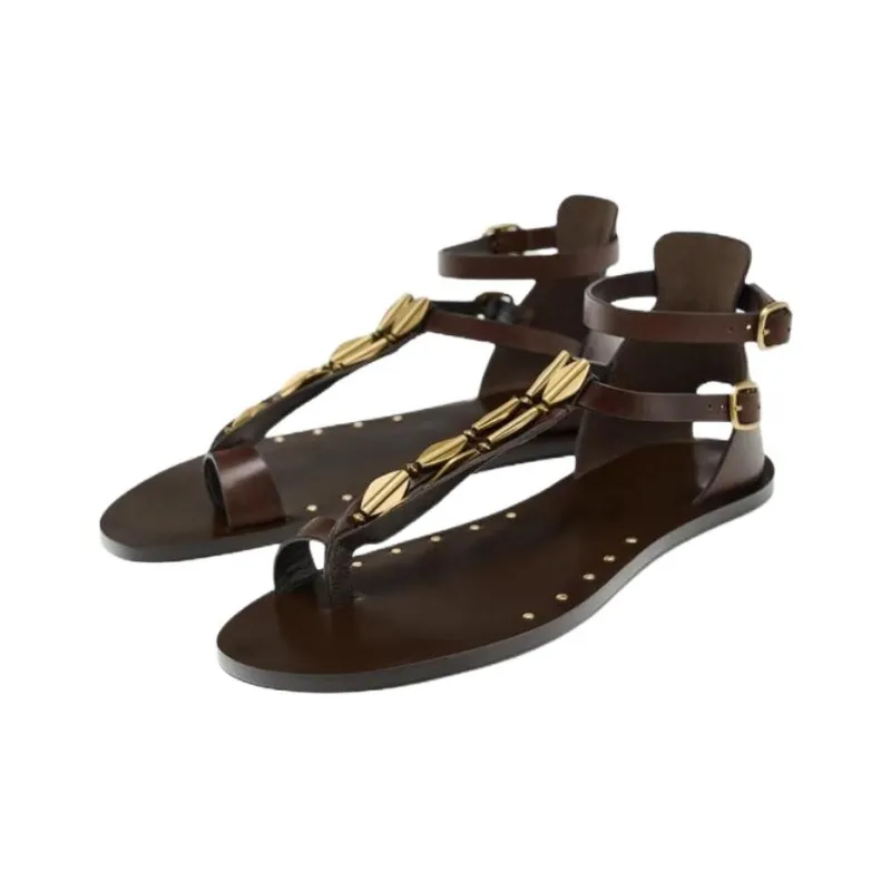 ZARA One Strap Sandals 1cm Women's Brown-2