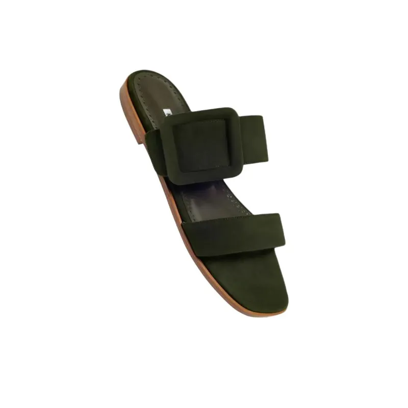 MANOLO BLAHNIK Slide Slippers Women's Dark Green-3