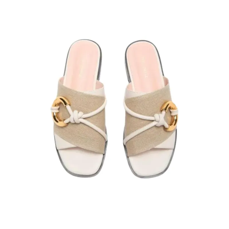 COCCINELLE Abrasion Resistant Slide Slippers Women's White Brown-2