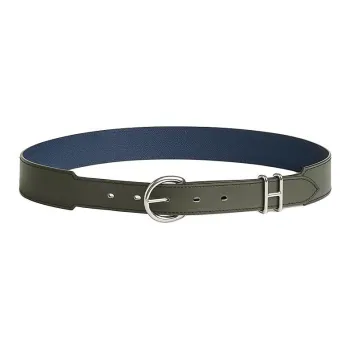 HERMES Calfskin Leather Belts Men's Green/Blue Width 3.4cm