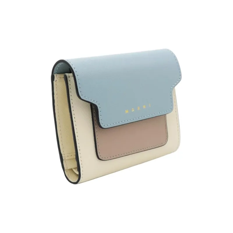 MARNI Saffiano Calfskin Wallet Women's Blue & Beige & Brown-2