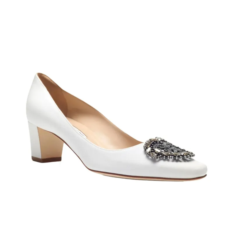 MANOLO BLAHNIK Okkato Block Heel High Heels 5cm Women's White-2