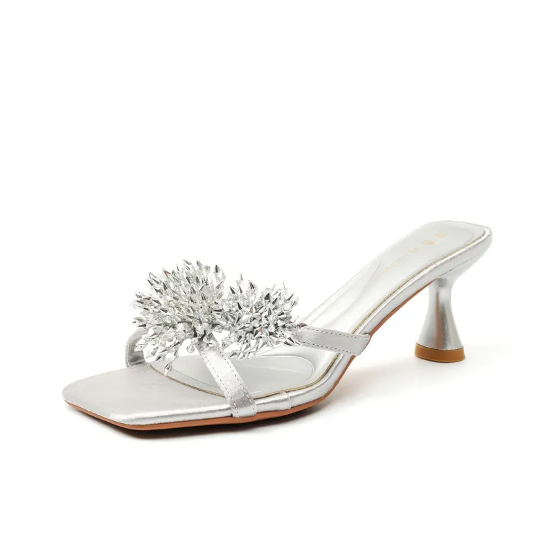 Bamiti Slim Heel High Heels 5cm Women's Black/Silver-5