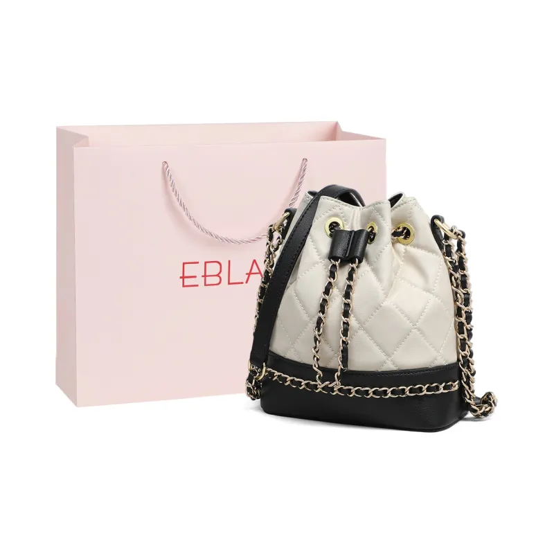 EBLAN Cow Leather Shoulder Bag, Crossbody Bag Regular Women's White & Black-0