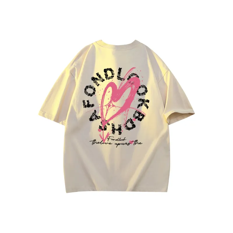 FONDLOOK T Shirts Unisex Light Beige Apricot-0