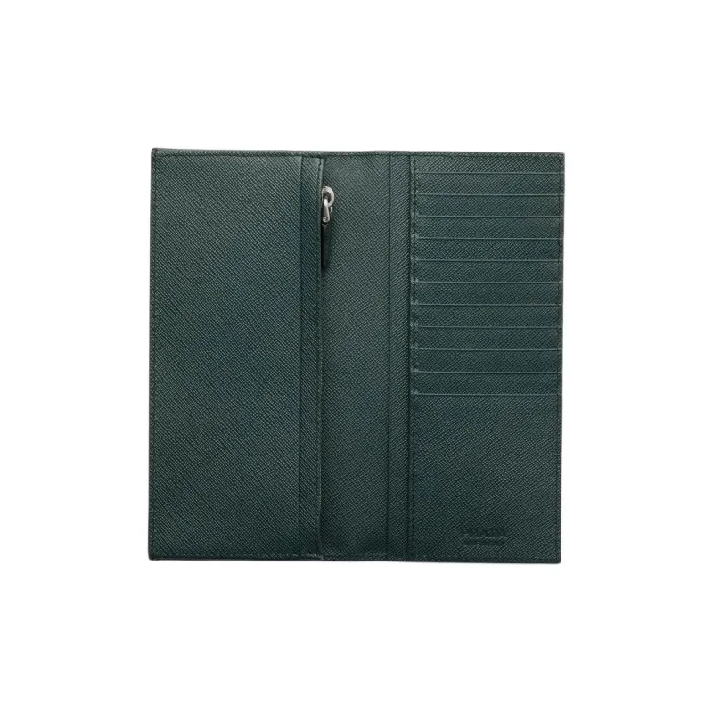 PRADA Saffiano Calfskin Wallet Regular Men's Smoke Gray & Emerald Jade-3