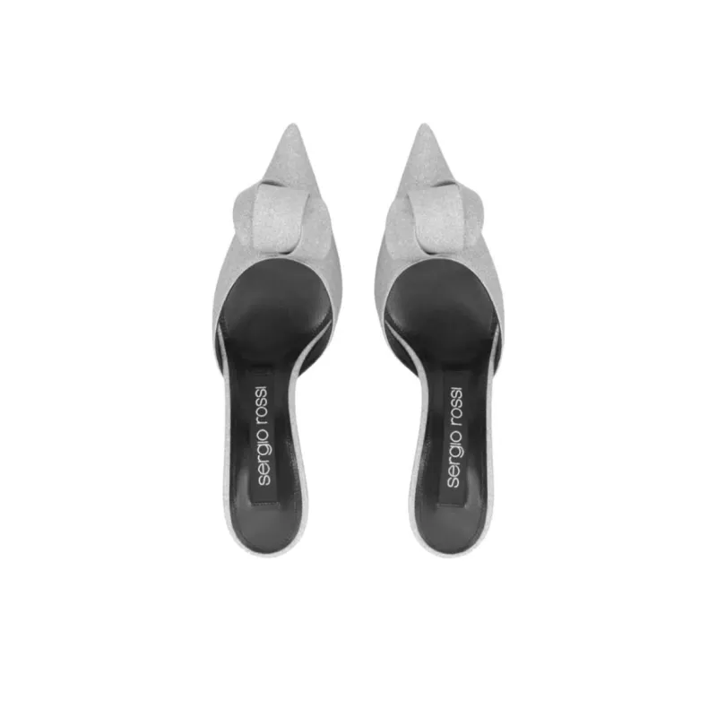 SERGIO ROSSI Sr Bigoudi Closed Toe Slippers 6cm Women's Silver-3