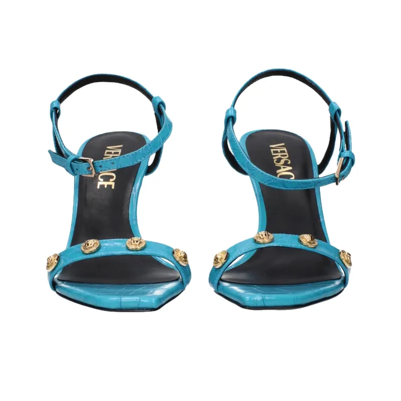 VERSACE One Strap Sandals 10cm Women's Blue-4