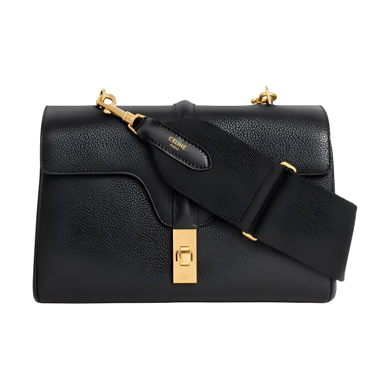 CELINE Wool Cow Leather Patchwork Bag Straps Women's Black-1