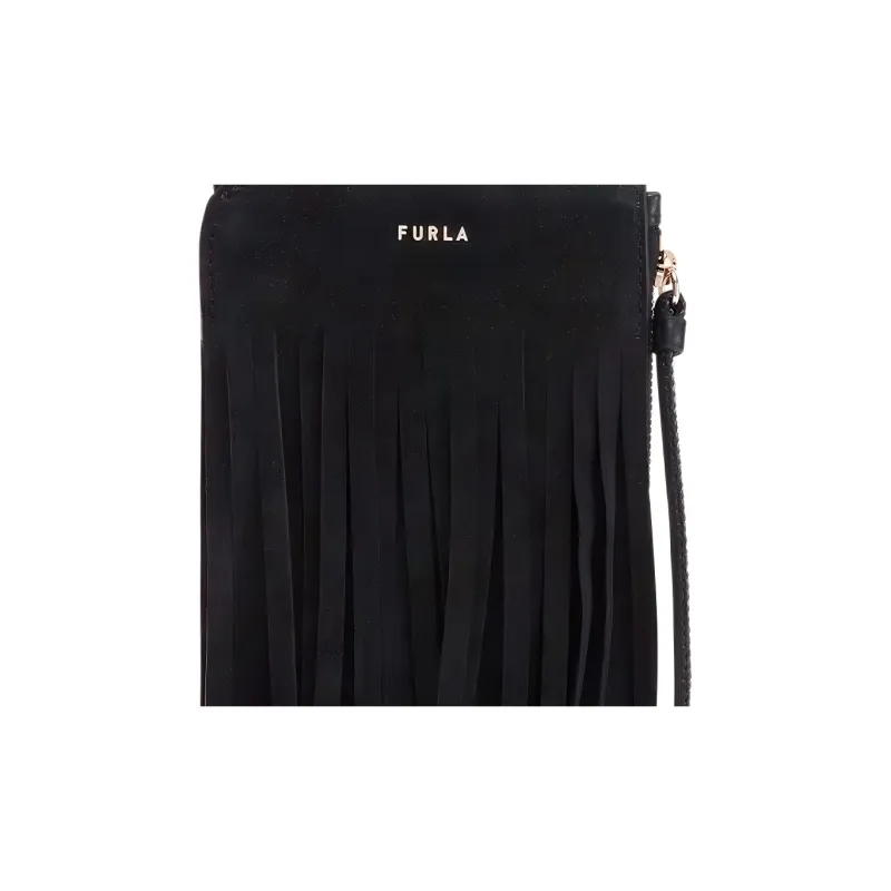 Furla Babylon Sorrento Calfskin With Suede Shoulder Bag Crossbody Bag Mini Women's Black-4