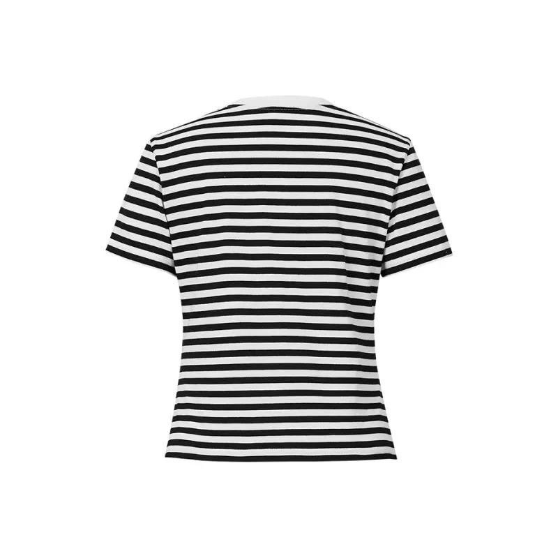 Hopeshow T Shirts Women's Black White Stripes 705-1