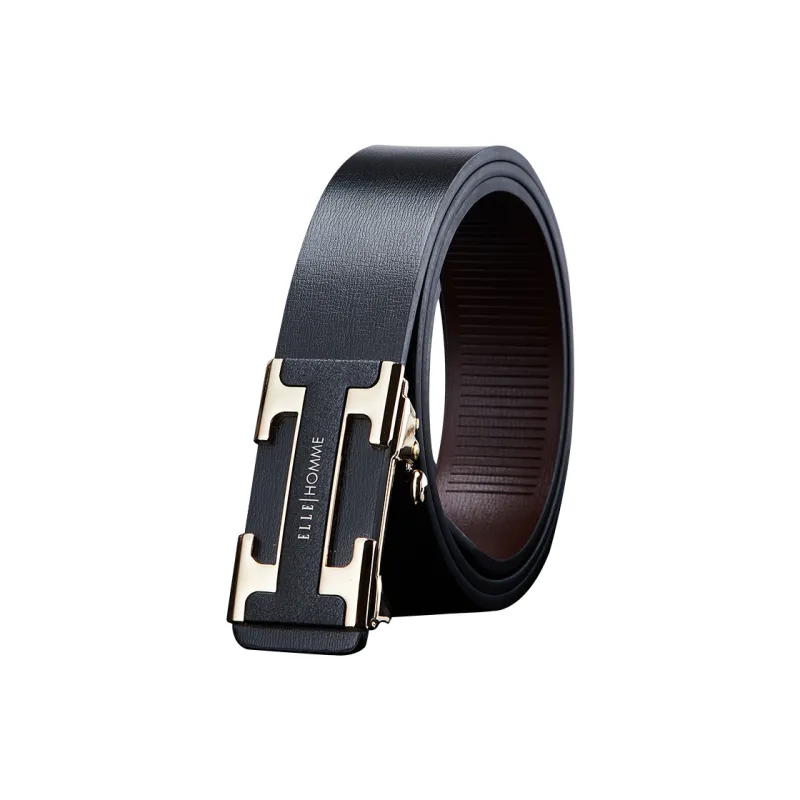 ELLE HOMME Cow Leather Students Belt Men's Silver Gold Width 3.5cm-0