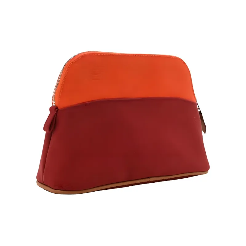 HERMES Bolide Carrousel Cotton With Sheepskin Binding Pencil Case Makeup Bag Mini Women's Fire Orange/Morello Cherry-1