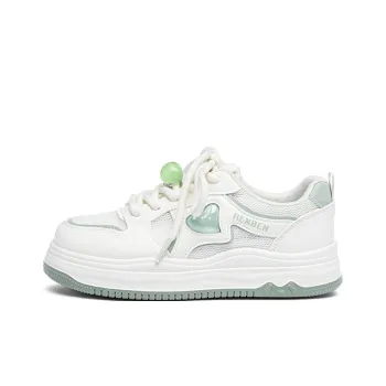 RENBEN Anti Slip Wear Resistant Low Top Skateboard Shoes Women's White Green